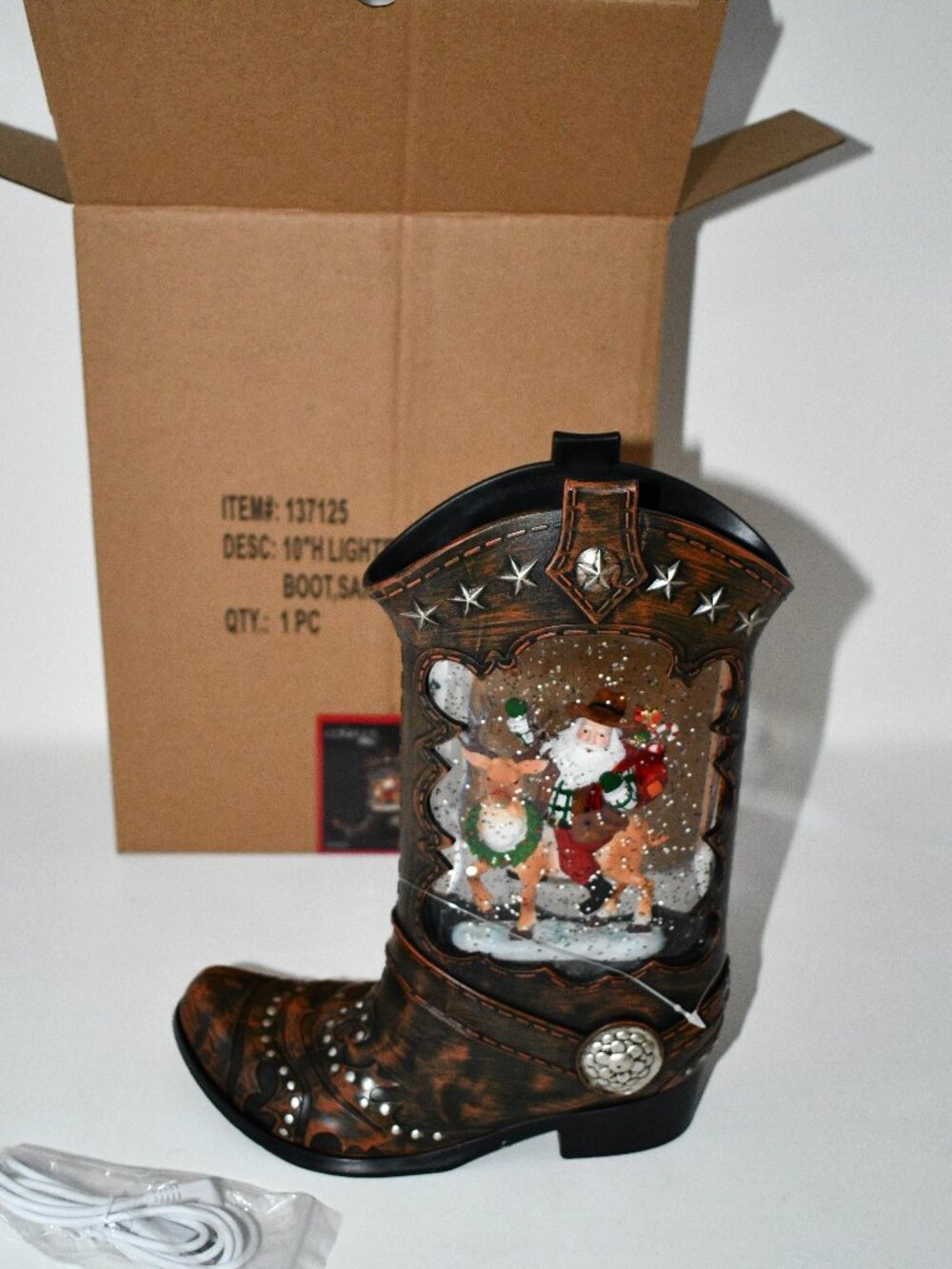 Roman LED Lighted Swirl Cowboy Boot and Santa Tabletop Décor #137125 NWT